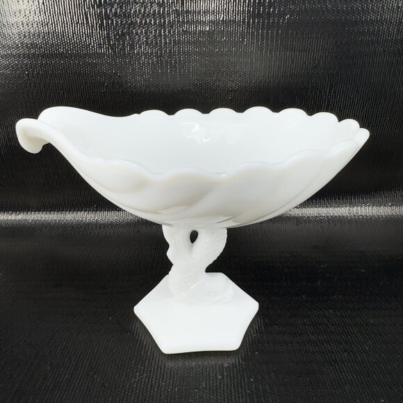 Westmoreland White Milk Glass Compote Dish Bowl Sea Shell Dolphin Koi Fish VTG - Picture 14 of 14